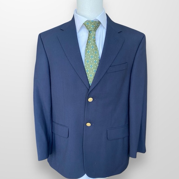 Stafford Size 40S Blazer Jacket Sport Coat Navy Gold Buttons VTG Suit - Picture 1 of 8